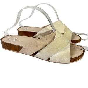 COLE HAAN Cream Almond Genuine Leather Suede Wide Strap Slides Flip Flops sz 7.5